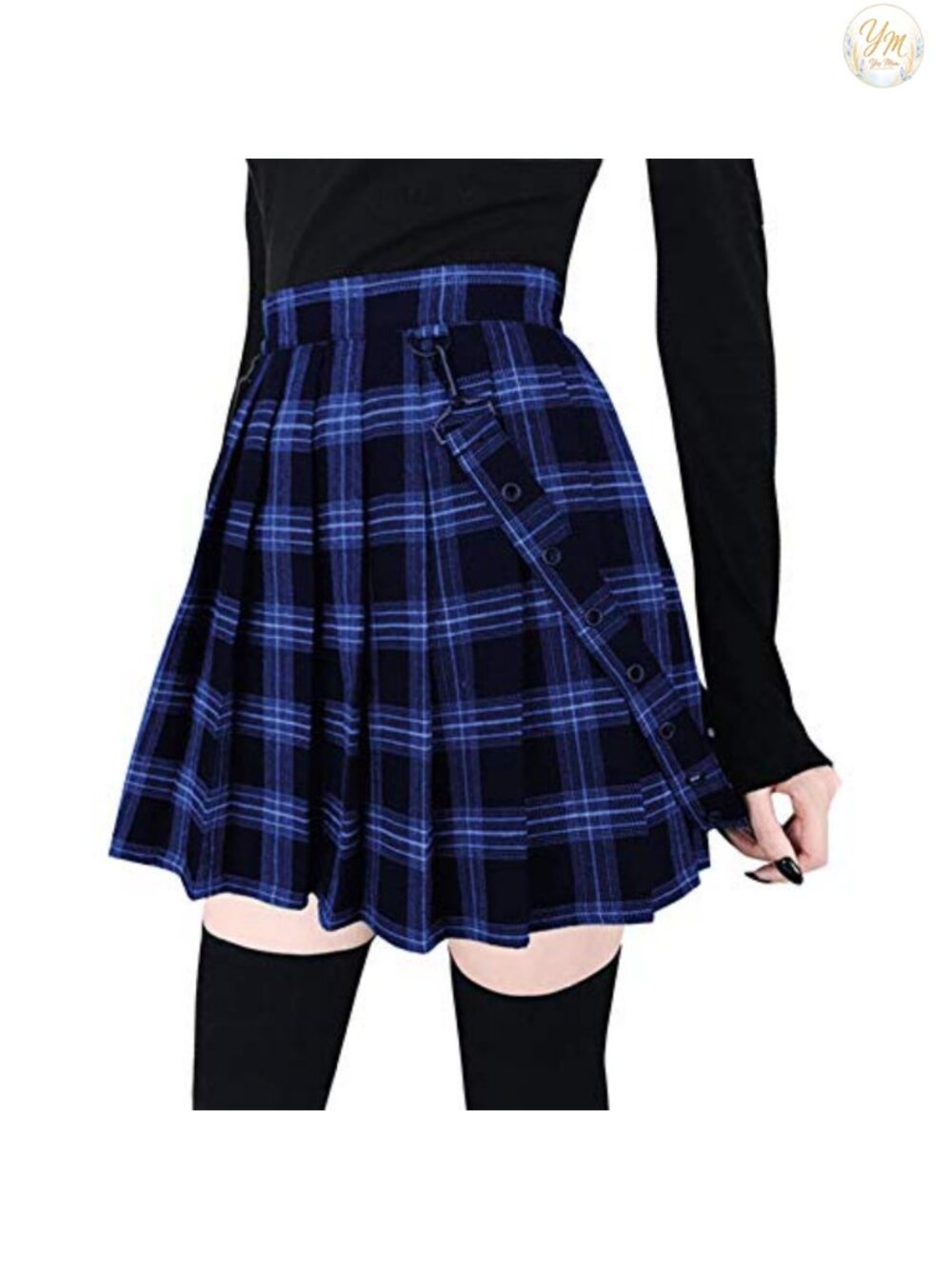 Women's A-Line Plaid Pleated Mini Skirt with Decorative Strap